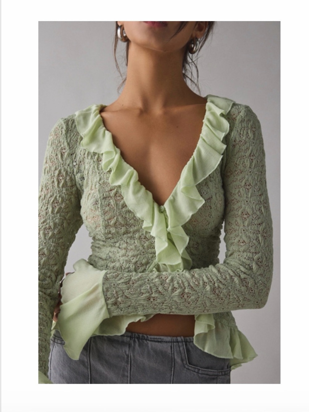 Kimchi Blue Libby Ruffle Trim Flyaway Lace Cardigan Top